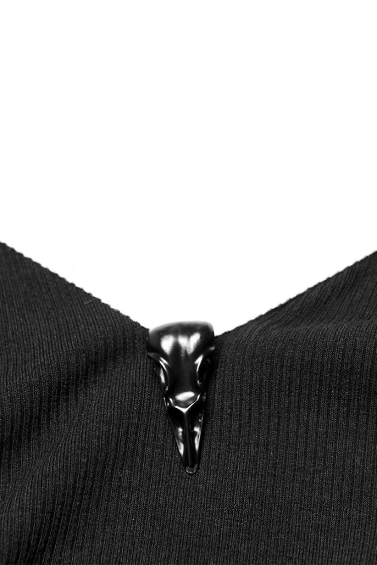 Schwarzes Punk-T-Shirt mit Totenkopf-Zierschnalle für Damen