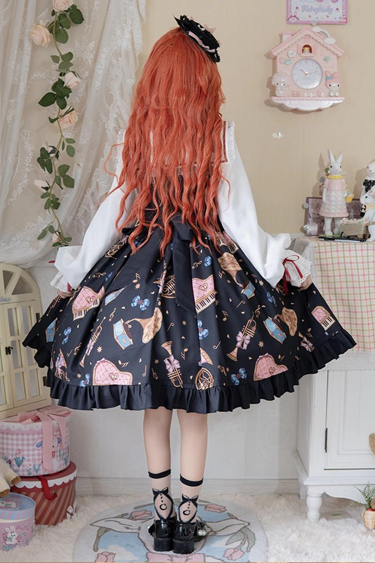 [Bärenband] Langärmliges Print Rüschen Schleife Spitze Süß Elegantes Prinzessin Lolita Kleid 3 Farben 
