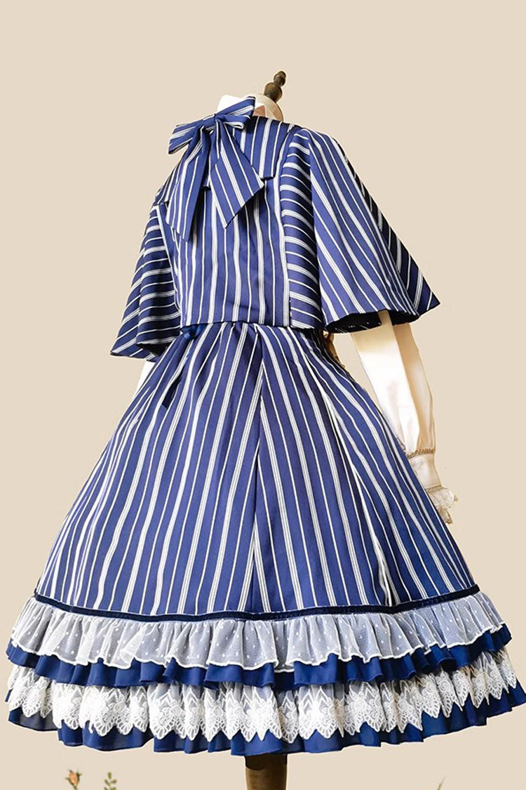 Blue Multi-layer Stripe Print Ruffle Sweet Lolita Jsk Dress