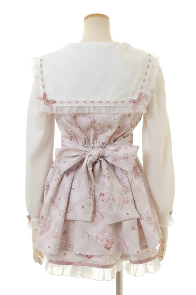 [Sewing Bear] Long Sleeves Print Bowknot Lace Sweet Jirai Kei Plus Size Dress 3 Colors