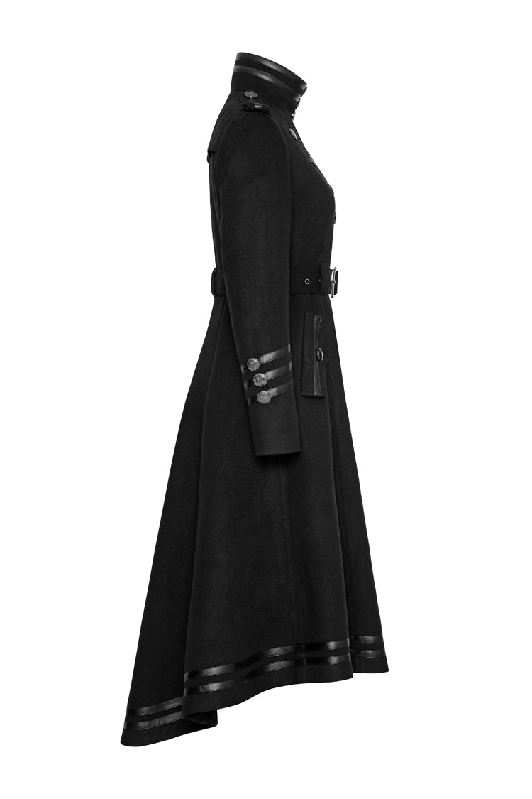 Black Military Uniform Double Breasted Womens Long Gothic Coat With Belt