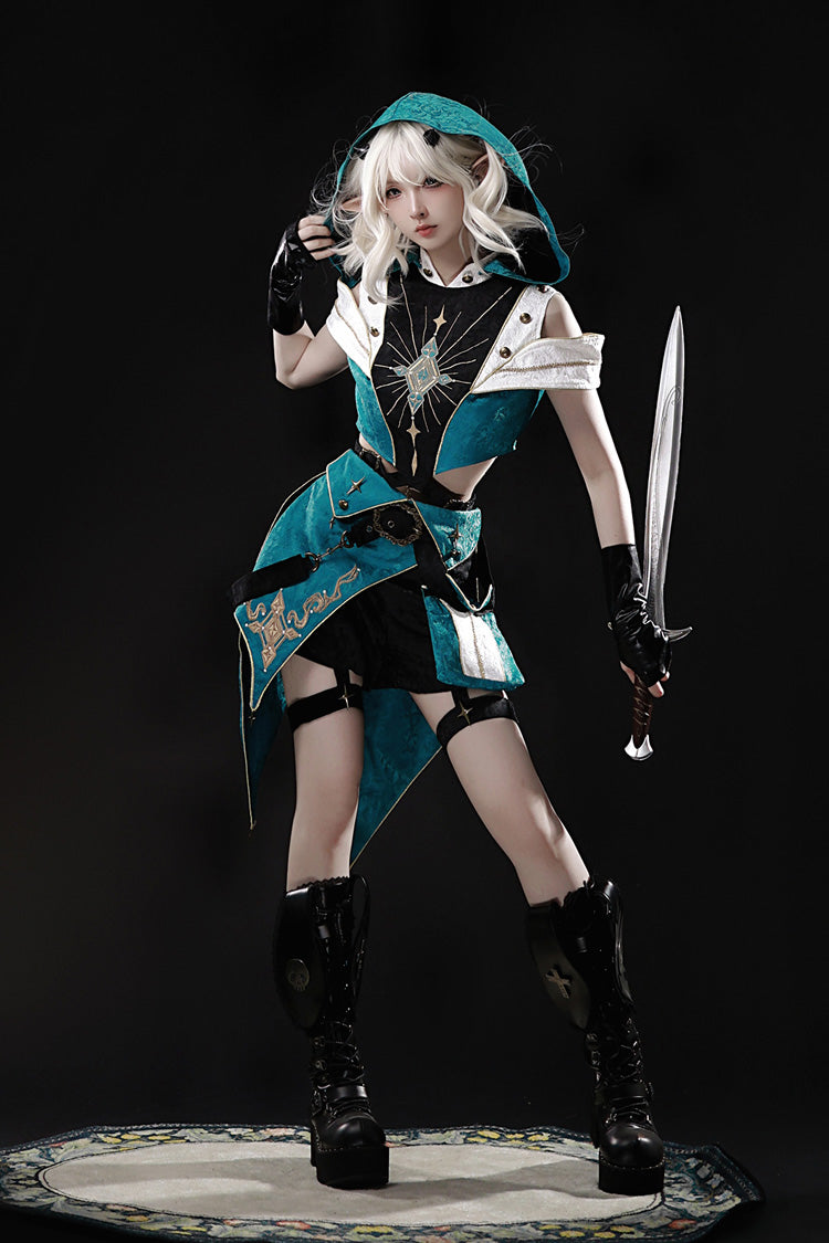 Blue/Green [Traveler’s Outfit] Print Embroidery Hooded Ouji Fashion Sweet Handsome Lolita Set