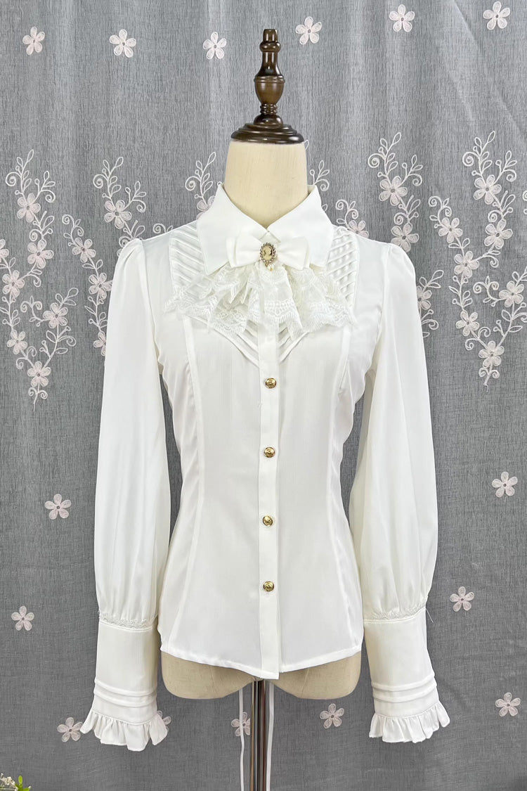 [魔法の夢の国]ラペル襟長袖フリルレーススリムクラシックエレガントロリータブラウス6色