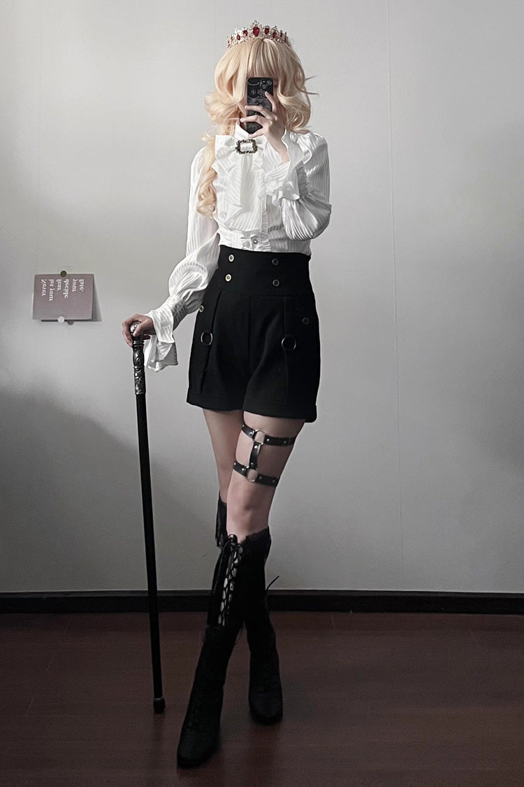 Moonstone Lapel Collar Long Sleeves Vertical Striped Print Ruffle Ouji Gothic Prince Lolita Blouse 3 Colors