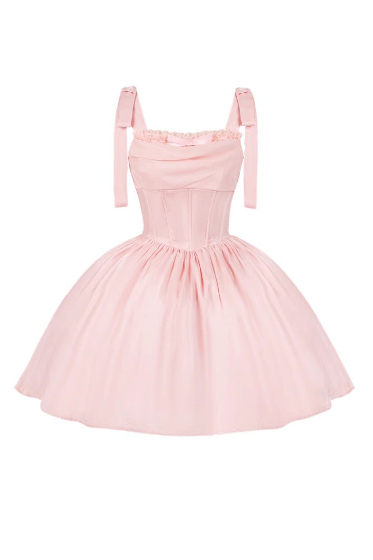 Robe Jsk Sweet Lolita sans manches avec nœud papillon et volants en os de poisson [Mer Mousseuse] rose 