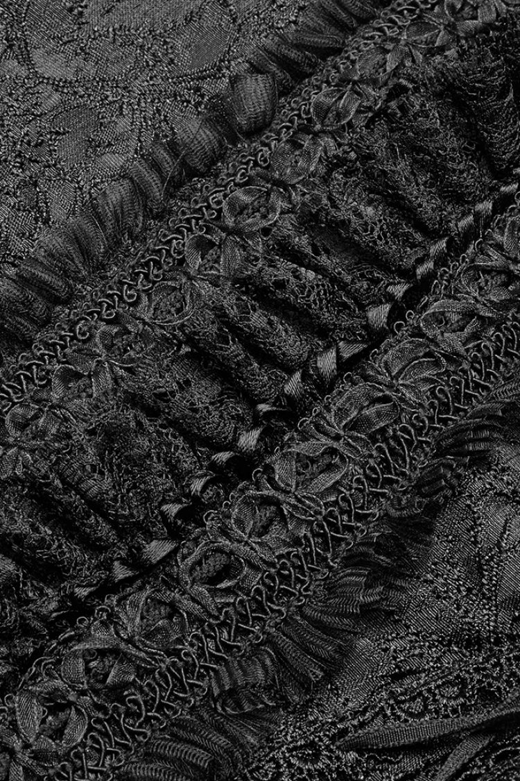 Black Stand Collar Sleeveless Floral Embroidery Lace Mesh Women's Gothic Waistcoat