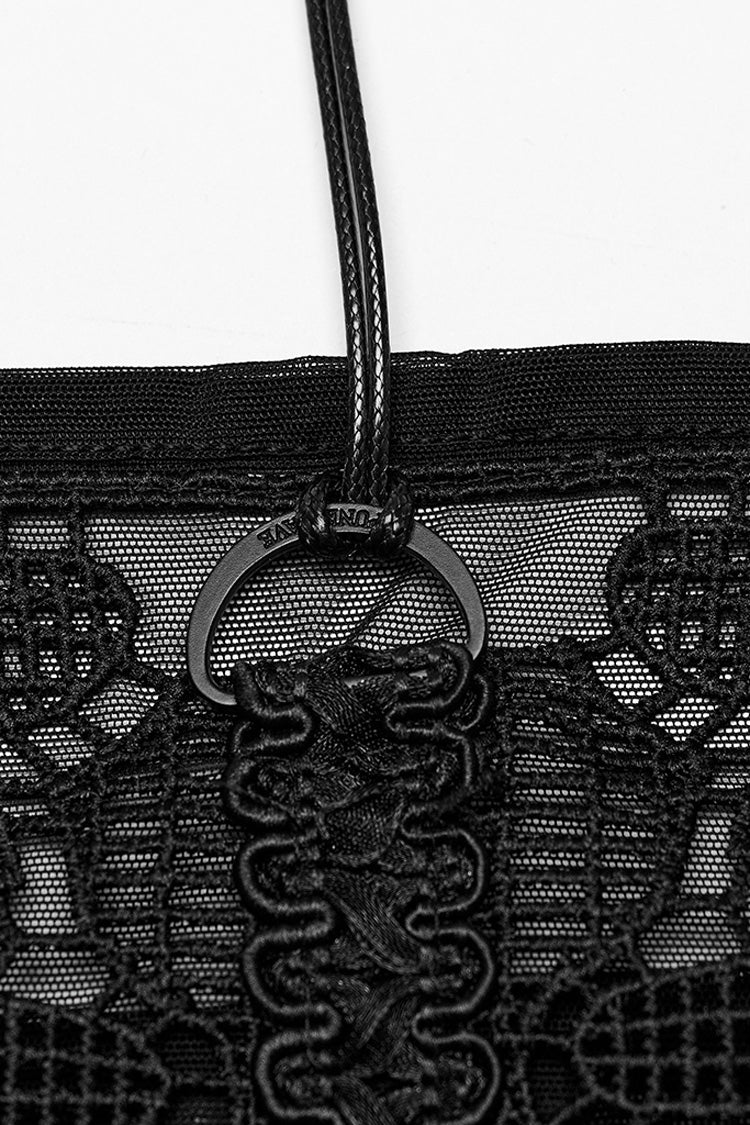 Black Sleeveless Skeleton Embroidery Ripped Women's Gothic Corset