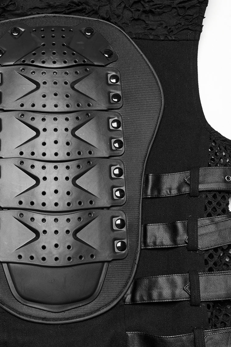 Black Stitching Mesh Rivet Buckle Men's Punk Vest