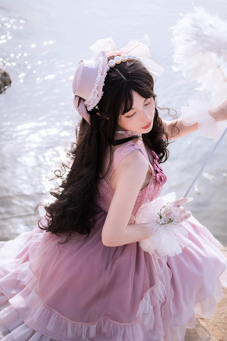 Gradient Pink Fishbone Elegant Ballet Sweet Lolita Jsk Dress