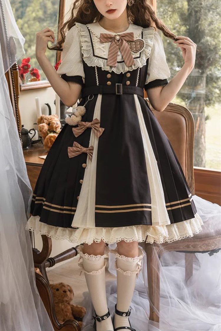 Black/White Chocolate Workshop Short Version Elegant Short Puff Sleeves Sweet Lolita Dress