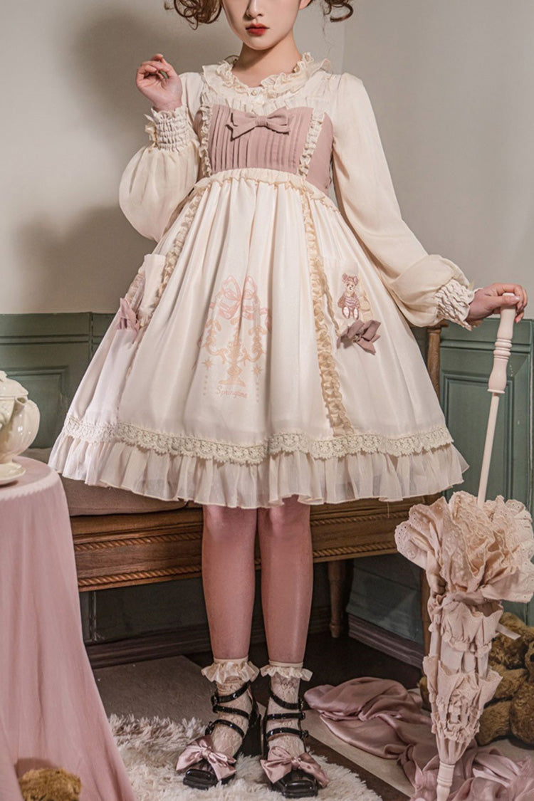 White/Pink Sleeveless Good Night Bear Print Sweet Lovely Lolita Dress