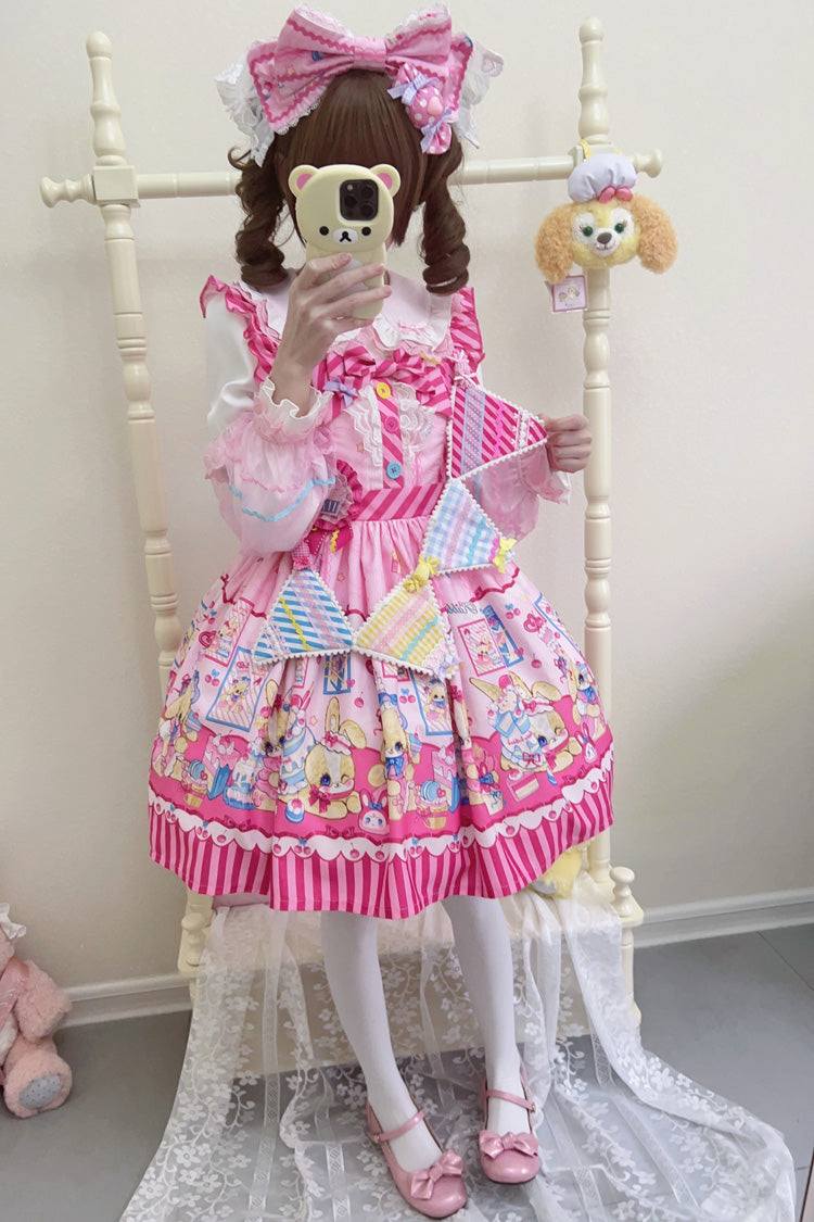 [Bunny Pastry Chef] Print Bowknot Gothic Japanese Lolita Jsk Dress 3 Colors