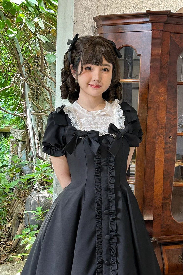 Black Annie's Gift Short Sleeves Bowknot Sweet Lolita Dress (Plus Size Support)