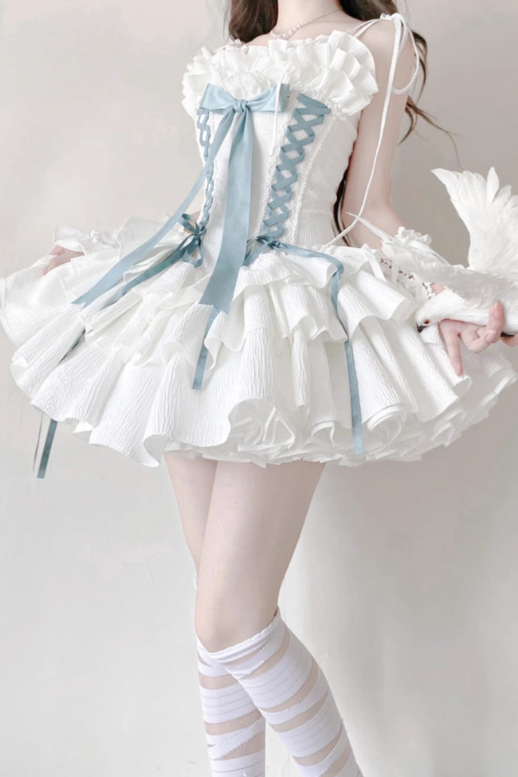 [Thousand Paper Cranes] Sleeveless Multi-Layered Ruffle Bowknot Lace-Up Fishbone Gothic Lolita Jsk Dress 4 Colors