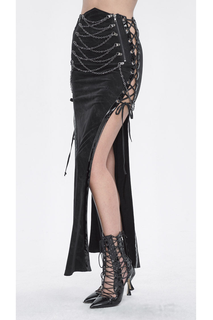 Black High Waisted Side Slit Slim Women's Steampunk Skirt