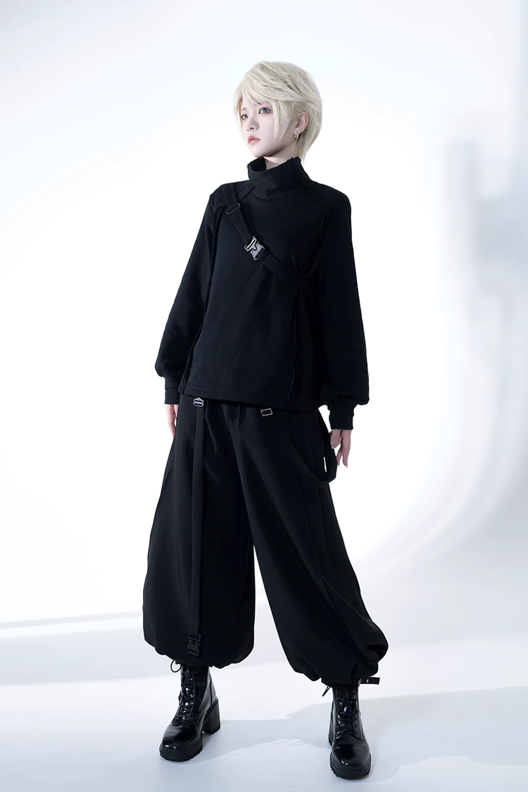 Black Functional Rabbit Cool and Handsome Ouji Lolita Pants