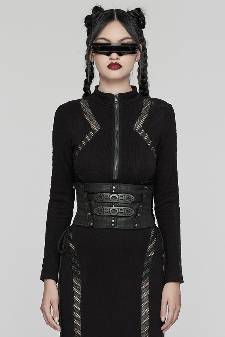 Black Lace-Up Buckle Women's Punk Underbust Corset
