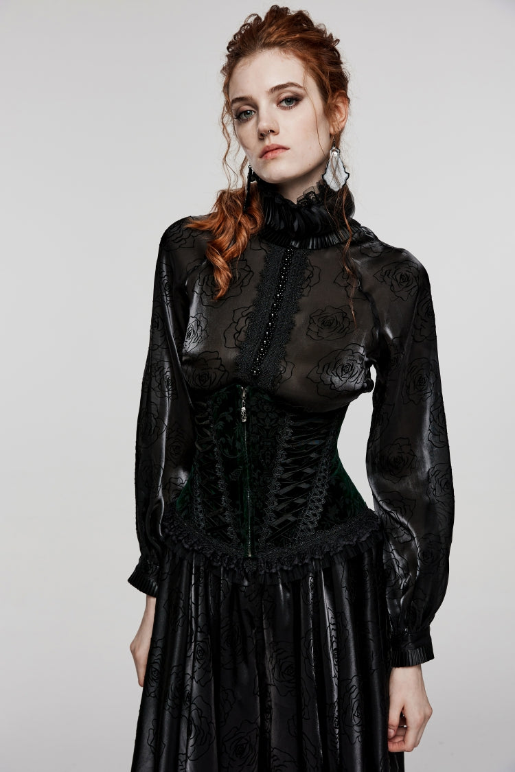 Grünes Spitze-Schnür-Slim-Fit-Reißverschluss-Damen-Gothic-Royal-Unterbrustkorsett