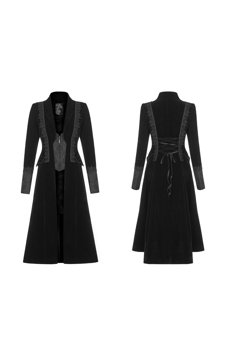 Black Long Sleeves Jacquard Slim Women's Gothic Coat