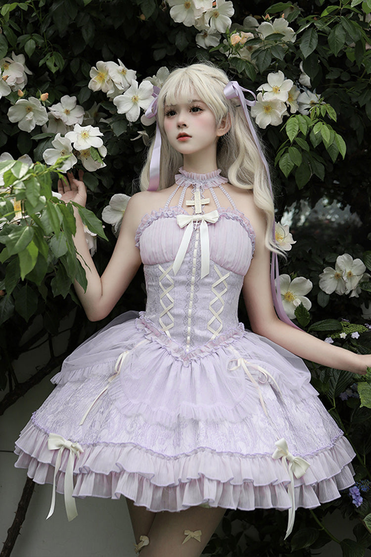 Purple Tube Top Sleeveless Ruffle Bowknot Gothic Lolita Jsk Tiered Dress