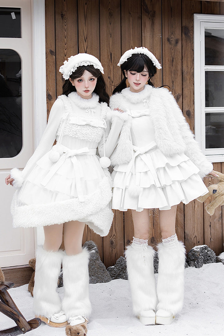 [White Chocolate] Triple-Layered Ruffle Bowknot Sweet Lolita Jsk Dress Set