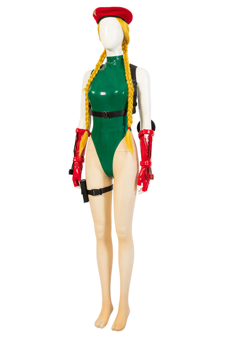 Game Street Fighter Cammy Halloween Green Skintight Cosplay Costume Full Set