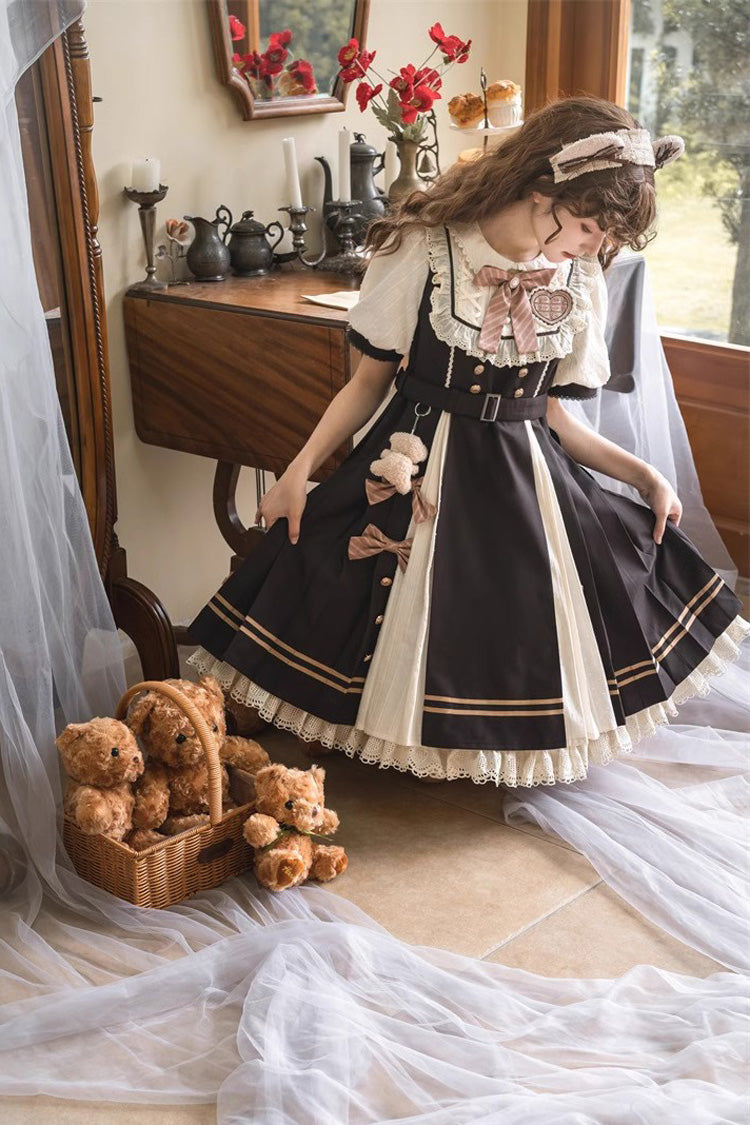 Black/White Chocolate Workshop Short Version Elegant Short Puff Sleeves Sweet Lolita Dress