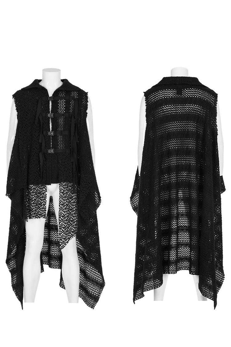 Black Irregular Hem Webbing Buckle Mens Gothic Vest