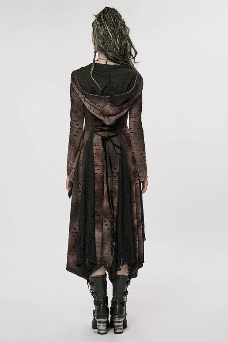 Lace Mesh Irregular Hem Hooded Womens Gothic Coat 2 Colors