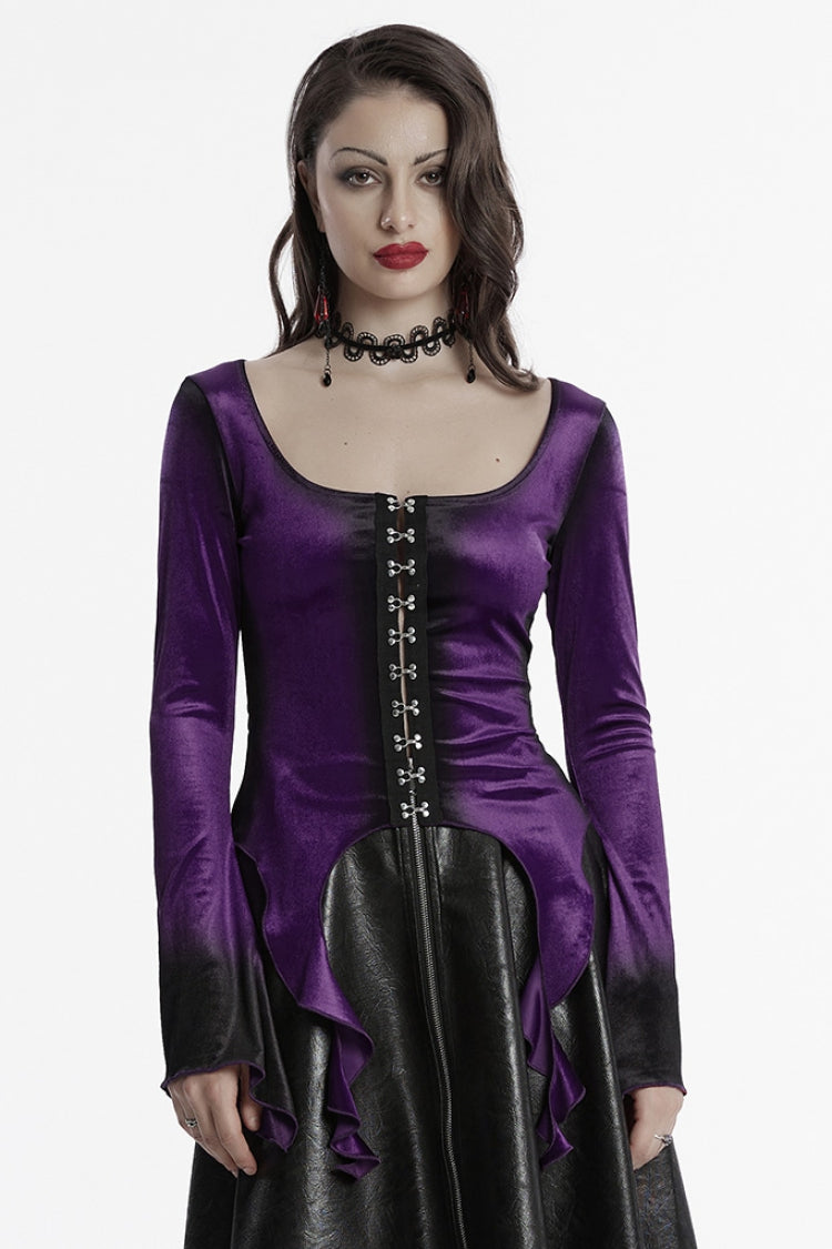 Violet Long Sleeves Gradient Irregular Women's Gothic Blouse