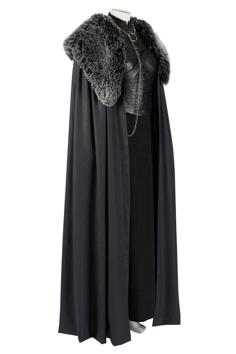 Game Of Thrones Season 8 Sansa Stark Winter Black Fur Collar Cloak Suit Halloween Cosplay Costume Full Set