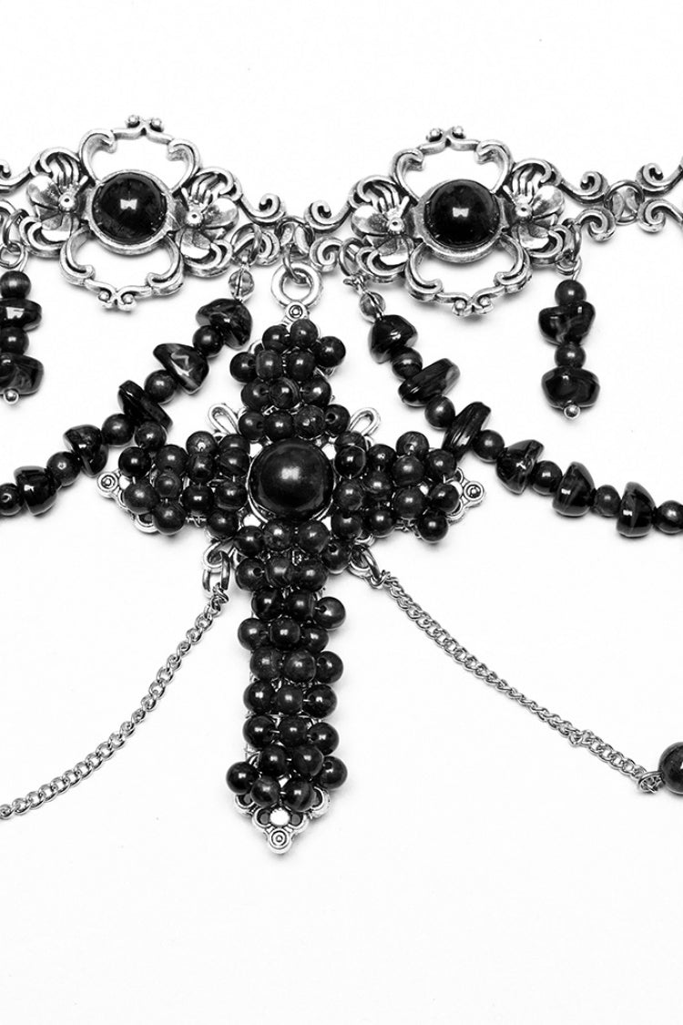 Black Irregular Beaded Cross Women's Punk Necklace