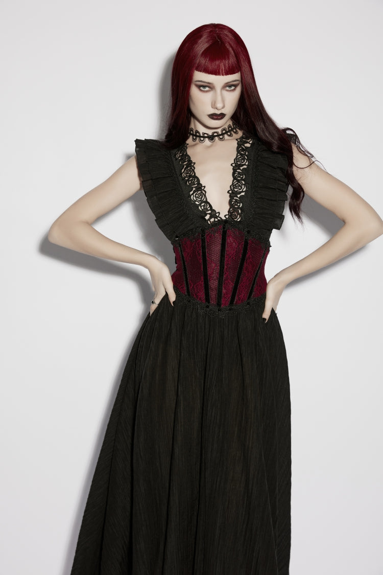 Red Lace Lace-Up Slim Fit Color-Blocked Women's Gothic Luxurious Royal Cosplay Underbust Corset