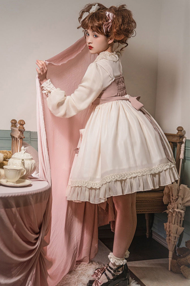 ホワイト/ピンク ノースリーブ おやすみクマ プリント スイート ラブリー ロリータ ドレス