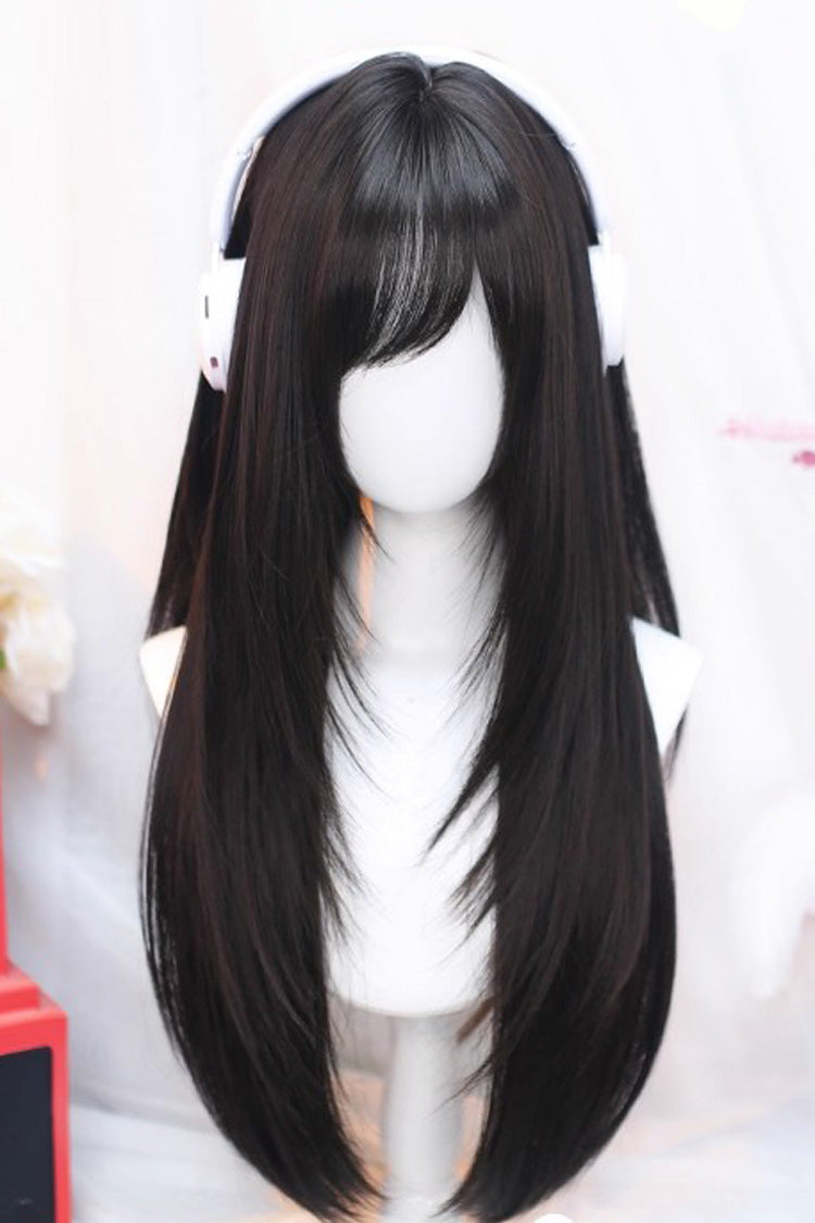 Sweet Side Bangs Lolita Long Straight Wig 2 Colors