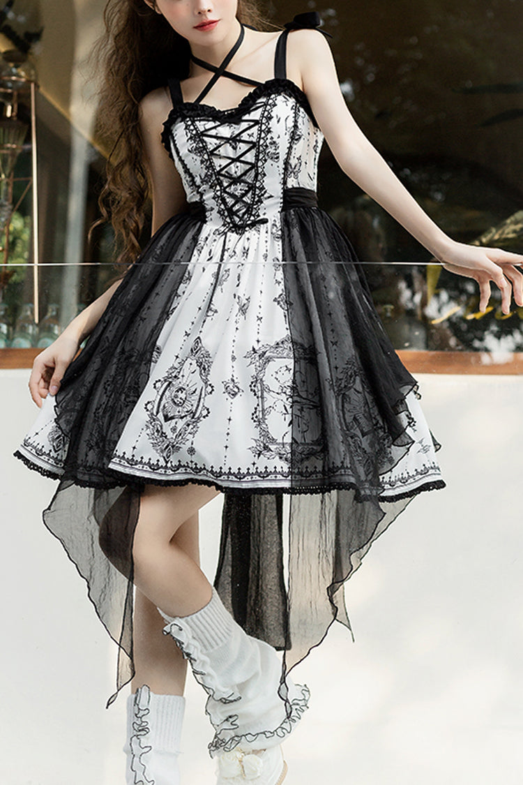 Black/White Sleeveless Butterfly Magic Print Gothic Lolita JSK Dress