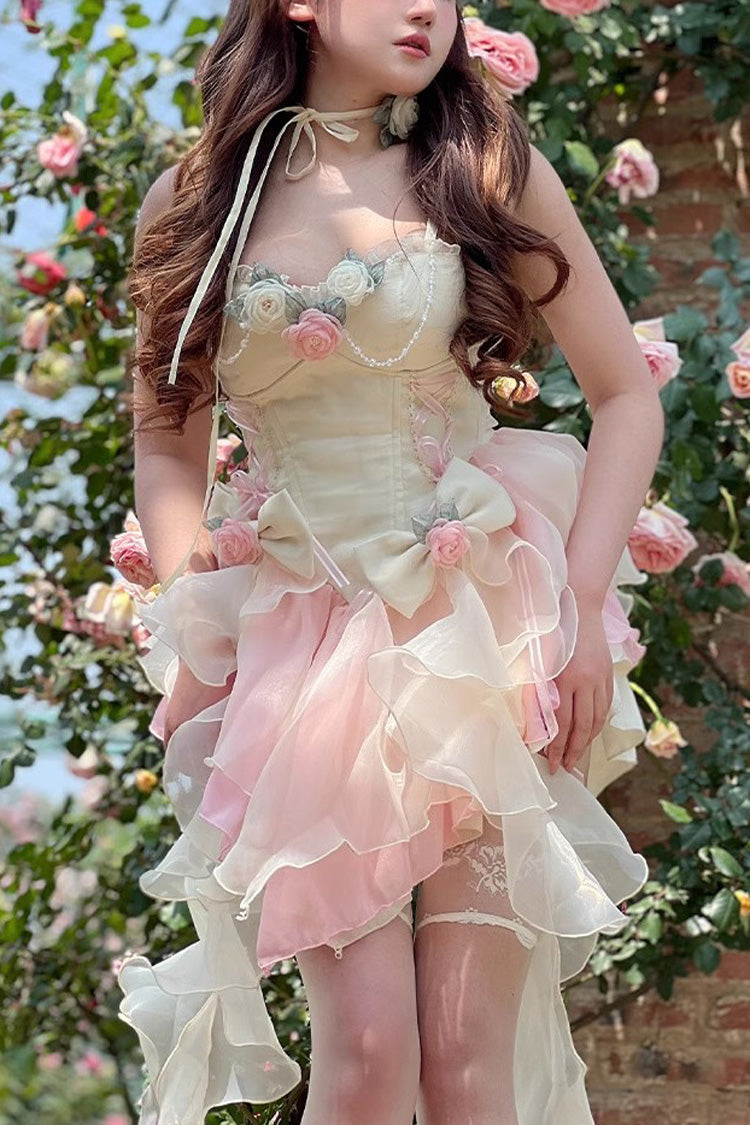 Multi-Color Peach Snow Mountain Romantic Girl V Neck Sleeveless Sweet Lolita Dress
