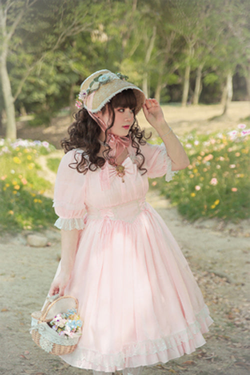Square Collar Lace Short Sleeves High Waisted Plus Size Sweet Lolita OP Dress