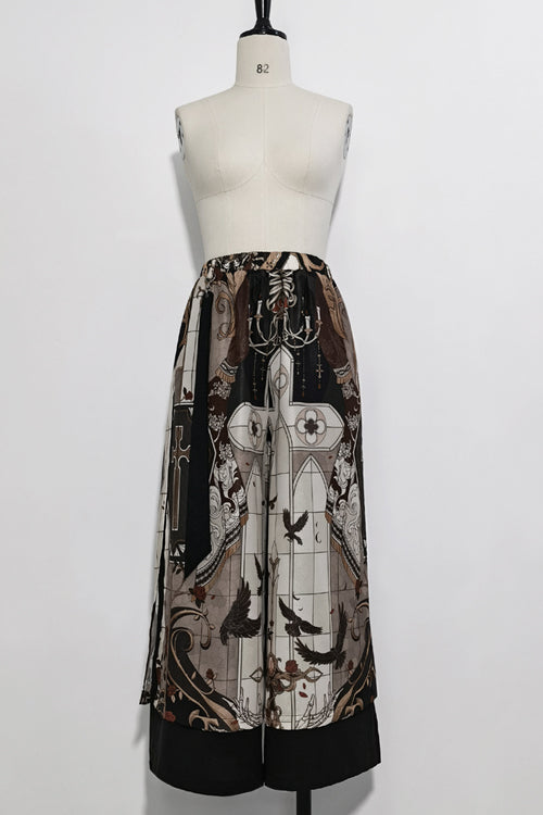 Multi-Color Night Command Print Wide Leg Ouji Lolita Trousers