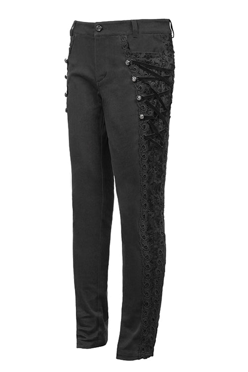 Black Punk Gothic With Side Bottons And Side Flocking Wedding Mens Pants