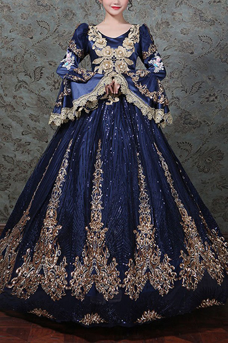 姫袖ハイウエスト三次元中空刺繍花柄フリル多層ビクトリア朝のロリータウエディングドレス