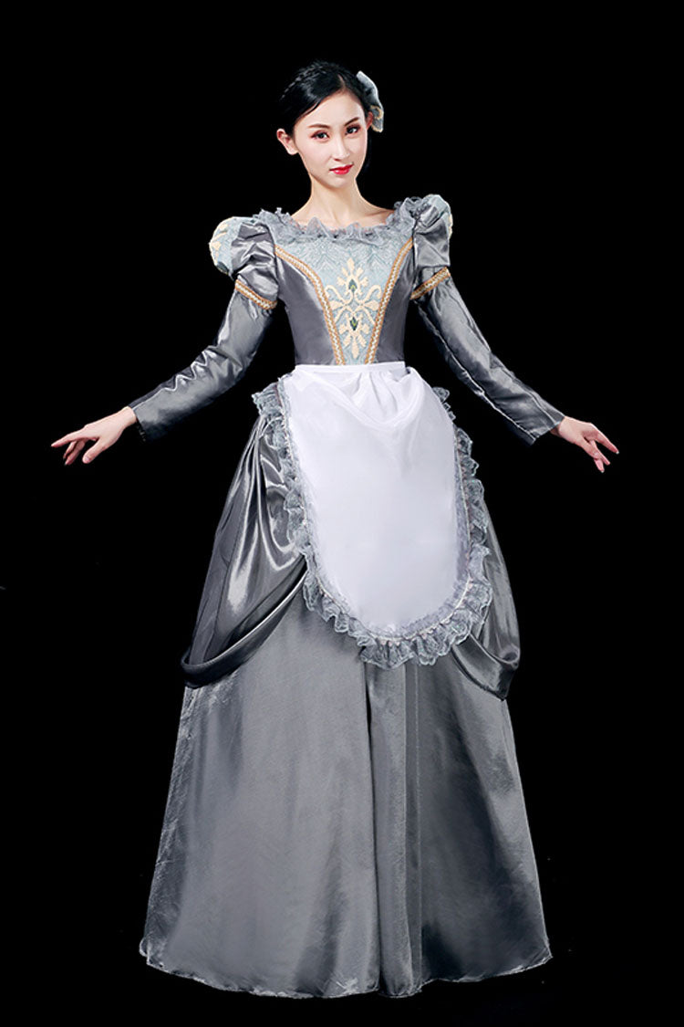 Gray Boat Neck Long Sleeves Floral Print Victorian Lolita Prom Dress