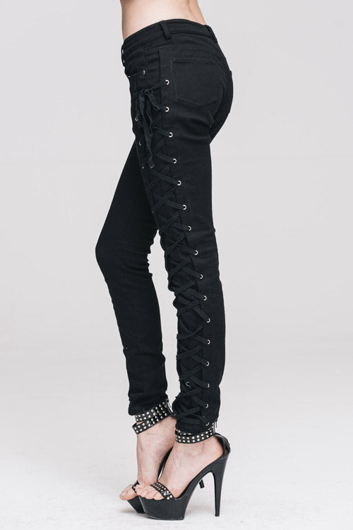 Black Lace Up Punk Classic Stretchy Womens Pants