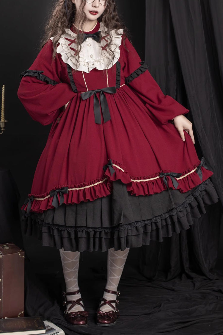 Red Long Sleeves Ruffle Bowknot Daily Sweet Princess Lolita Dress