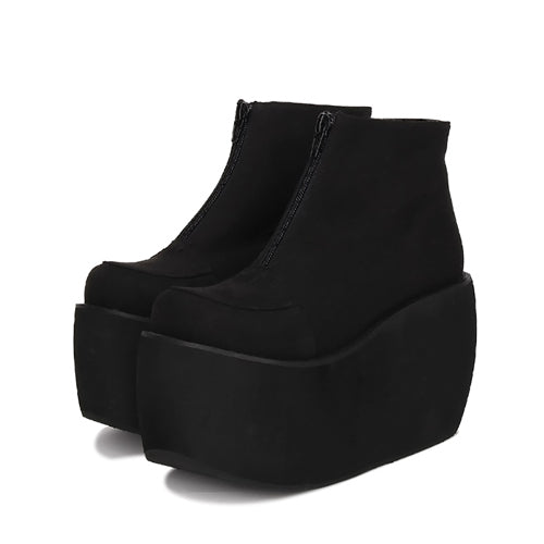 Black Front Zipper Platform Short Classic Lolita Boots