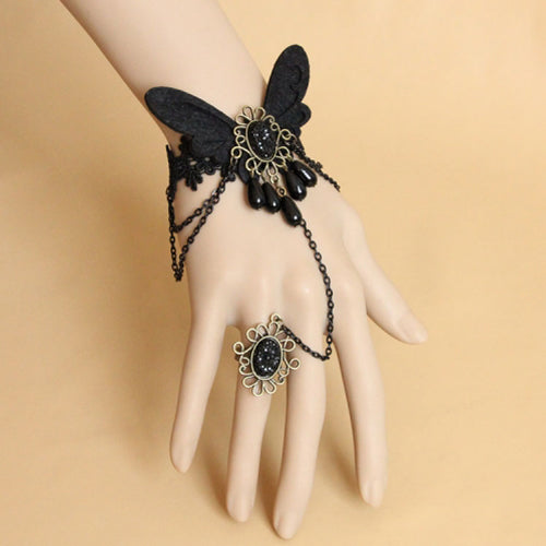Black Lace Retro Female Gothic Lolita Bracelet Ring