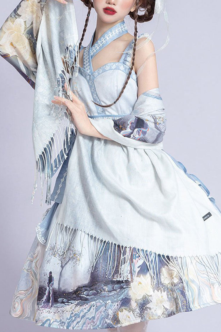 Blue Strapless Amusement Park Dream Print Chinese Style Classic Lolita JSK Dress