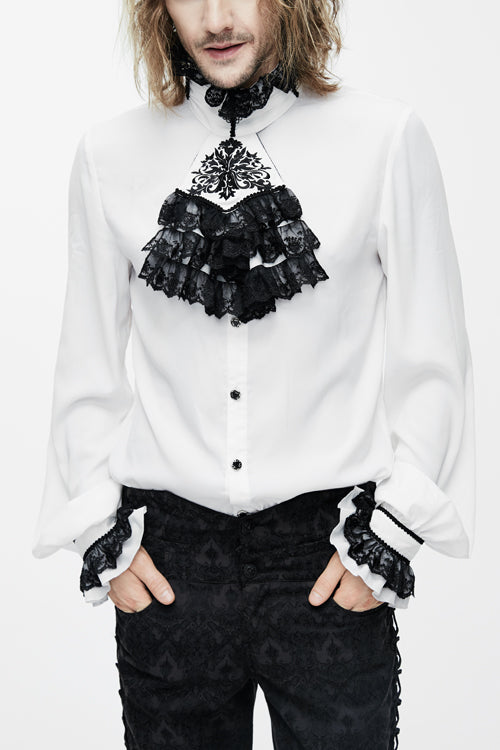 White Chiffon Chest Embroidery Lace Sleeves Mens Gothic Blouse