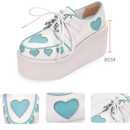 Pink And Blue Cute Heart Pattern Platform Sweet Lolita Shoes