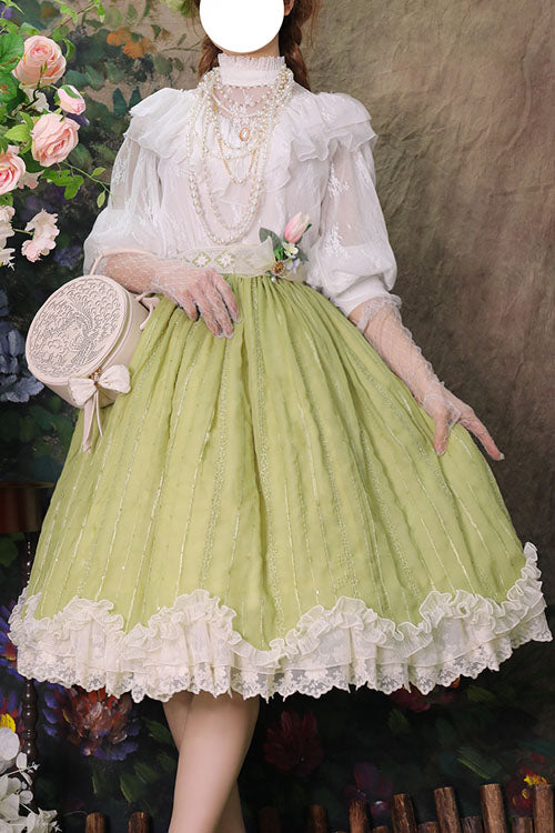 Green Elegant Vintage Tulip Multi-Layer Ruffled Classic Lolita Skirt Dress